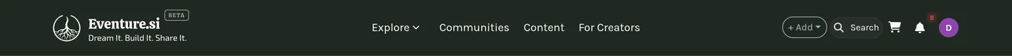 The top bar: main navigation on the left, + Add, search, notifications, messages and your avatar on the right.