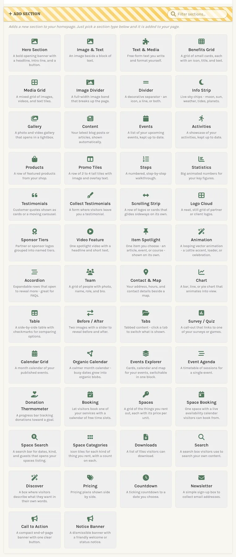 The Add Section picker.