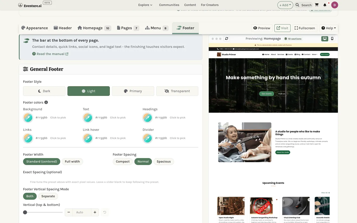 The Footer tab.