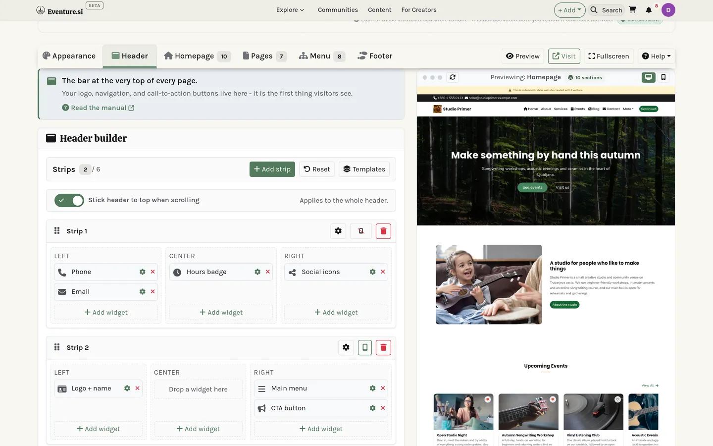 The Header tab.