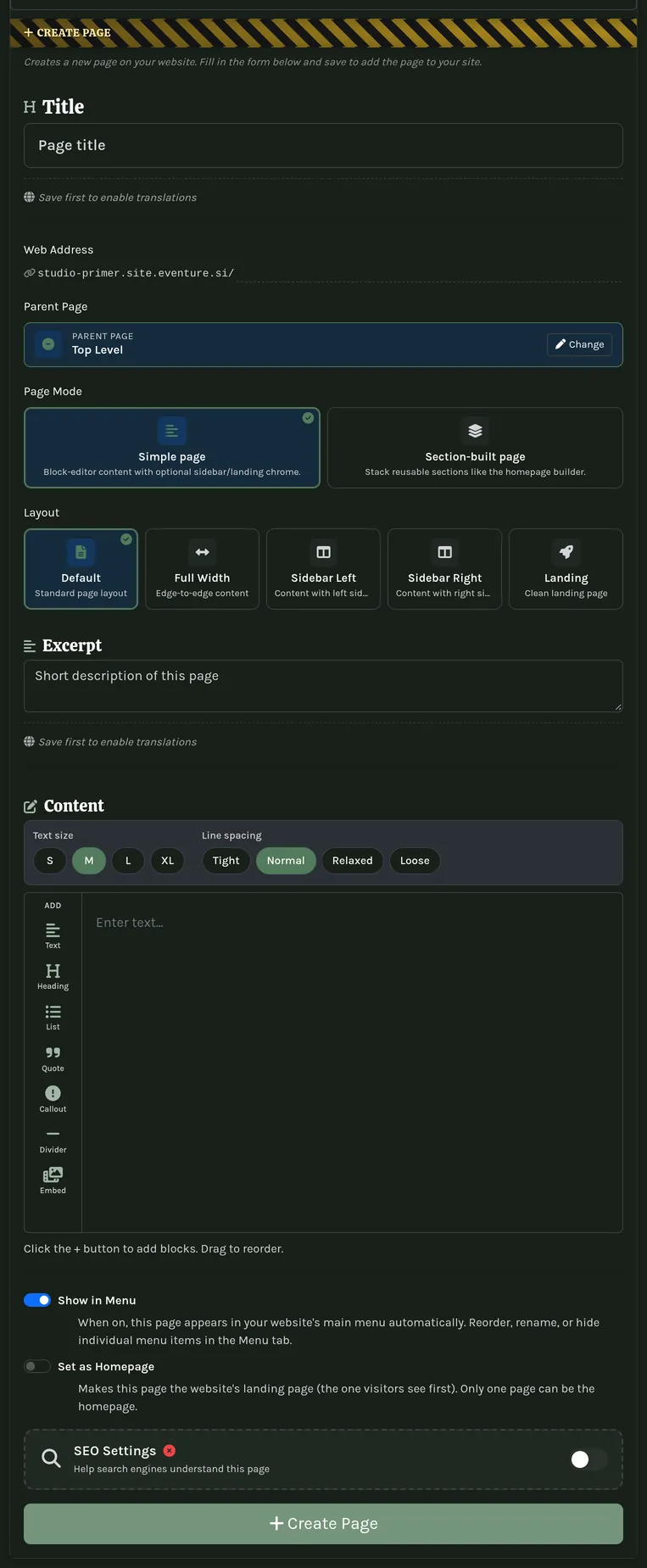 Creating a page.