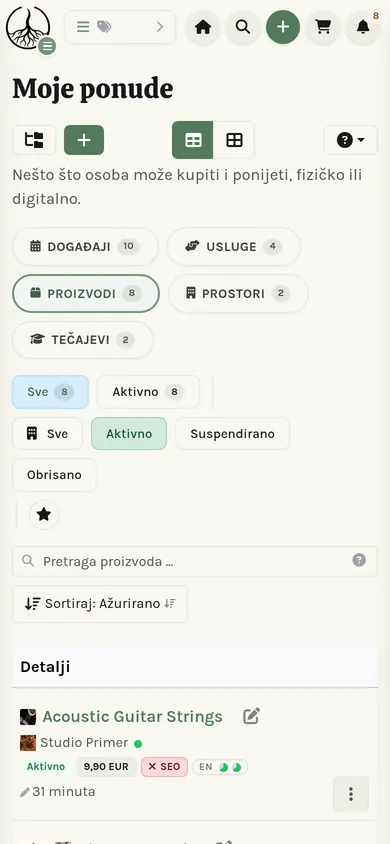 Ista stranica odjeljka Moje na telefonu: bočna traka sklopljena u ladicu.