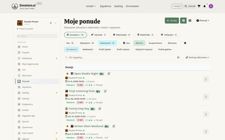 Događaji - Kako upravljate