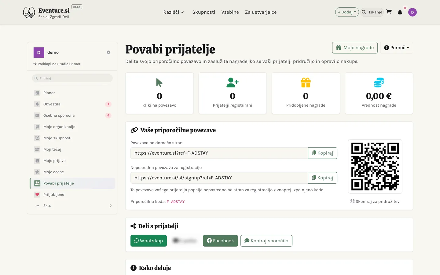 Nadzorna plošča partnerskega programa: kliki, konverzije in zaslužek.
